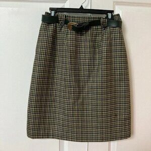 Vintage Brendella Plaid Wool Pencil Skirt Made in Ireland Matching Belt